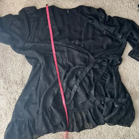 Torrid Star Surplice Ruffle Hem Wrap Top Black 3X 22-24 - Picture 8 of 8